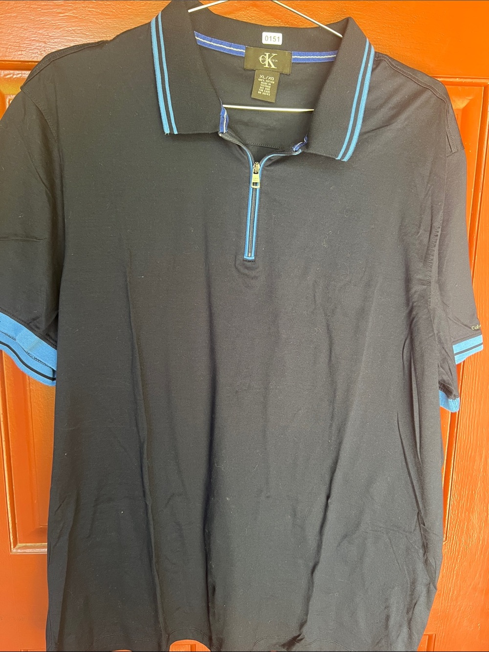 Calvin Klein Black Polo with Blue Trim and Zip Placket